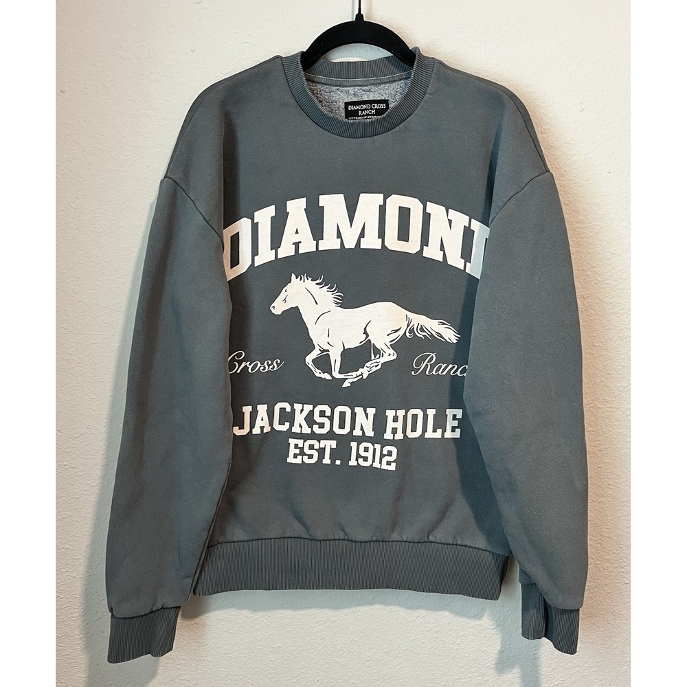 Diamond Cross Ranch Sweatshirt Jackson Hole Horse Print Size S